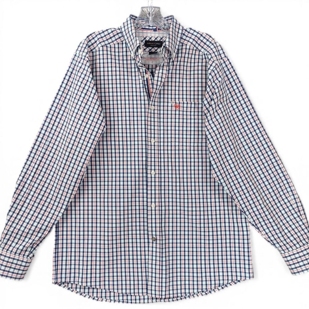 Ariat Pro Series Men’s Sz M Plaid Button Down Shirt Western Rodeo Performance